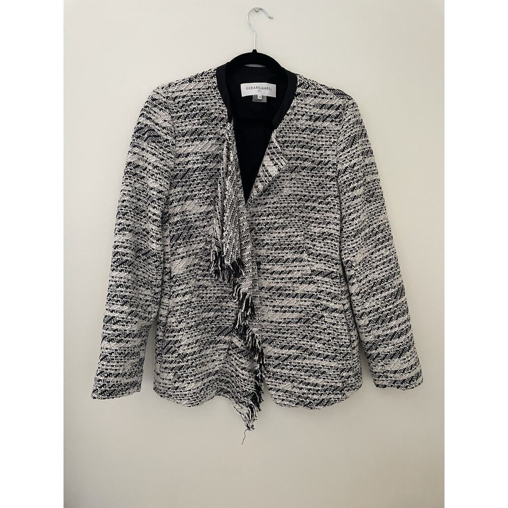 Gerard Darel Paris Women’s Tweed Boucle Open Front Blazer Jacket Black White 44